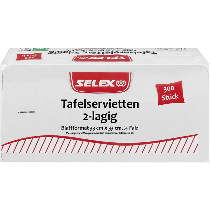 Servietten 33x33cm 200Stk 1​/​4F 2lg weiß