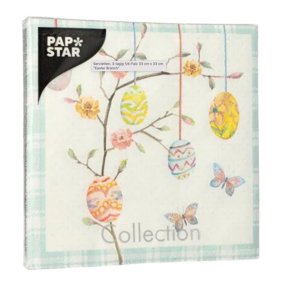 Servietten, 3-lagig 1/4-Falz 33 cm x 33 cm "Easter Branch" 20Stk/Pkg